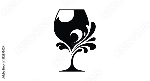 A striking black silhouette depicts a wine glass gracefully merging with floral elements and a stem silhouette high quality professional