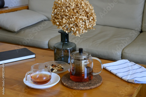 Glass tea set on the table
