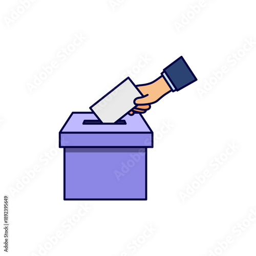 Hand inserting ballot paper into voting box, election concept illustration