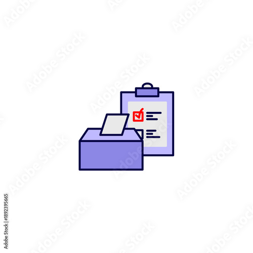 Ballot box and checklist clipboard, election verification concept illustration