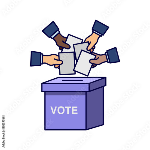 Many hands voting together, democratic participation illustration