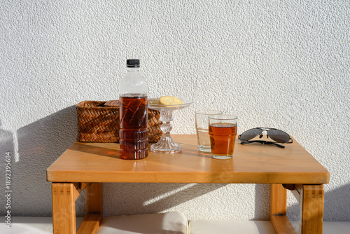 Bottles and glasses on the table