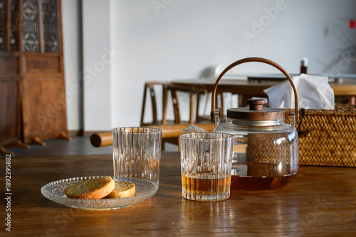 Glass tea set on the table