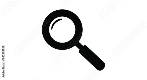 A stark black magnifying glass is prominently displayed against a clean white background presenting a simple silhouette high quality professional