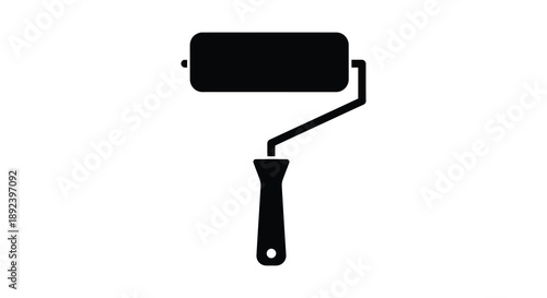 A stark black silhouette depicts a paint roller a common tool for applying coatings to surfaces silhouette high quality professional