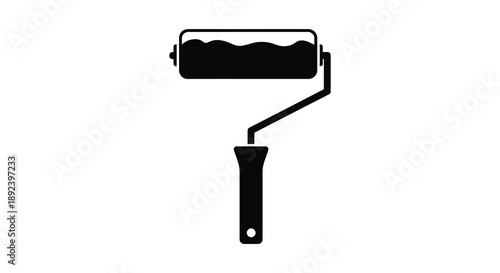 A stark black paint roller against a white backdrop creates a simple graphic representation of home improvement and decoration silhouette