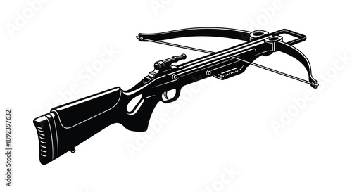A detailed illustration depicts a classic crossbow showcasing its intricate design and historical weaponry presented as a silhouette high quality