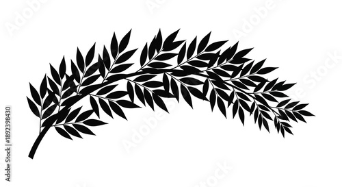 A striking black silhouette of a leafy branch extends across a white background showcasing natural elegance and simplicity silhouette