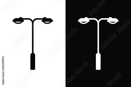 Street lamp post icon set double headed black and white silhouette vector