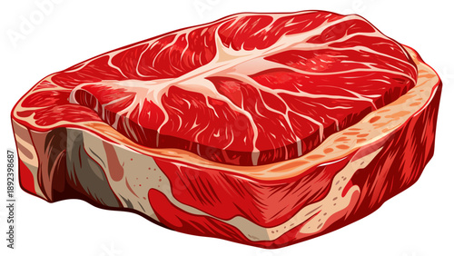 Very beautiful close-up of fresh raw beef steak, focusing on natural red color, fine marbling, clean cut edges, and high-quality butcher preparation.