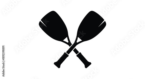 A striking image depicts two crossed canoe paddles in a bold black design against a clean white background silhouette