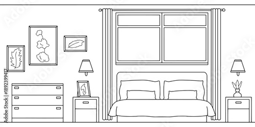 Bedroom graphic black white home interior sketch illustration vector 
