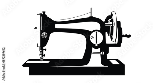 A striking black and white depiction of a vintage sewing machine showcasing its classic design as a silhouette high quality