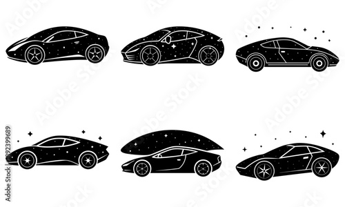 Collection of sports cars in various silhouettes and angles