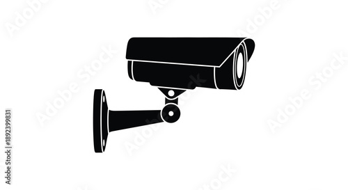 A stark black silhouette of a modern security camera mounted on a wall symbolizing surveillance and protection silhouette high quality