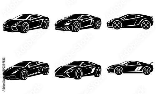 Collection of sleek sports cars illustrated in various profiles showcasing design elements from different viewpoints in a clean graphic style
