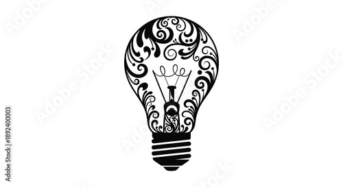 An intricately designed lightbulb shape is filled with swirling patterns and details creating a striking visual silhouette high quality professional