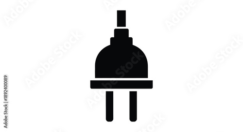 A stark black silhouette depicts a classic power plug with two prongs set against a plain white background silhouette