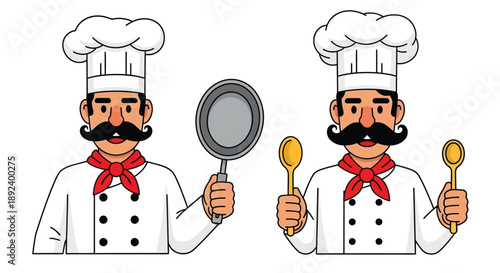 Two cartoon chefs with cooking tools a playful illustration