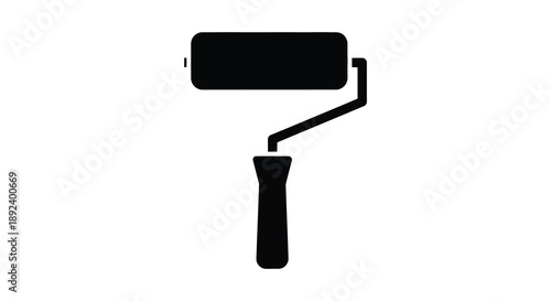 A stark black silhouette depicts a paint roller commonly used for applying coatings to surfaces silhouette high quality professional detailed