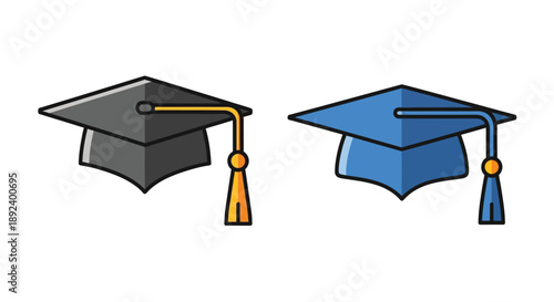 Two graduation caps one black and one blue are displayed side by side