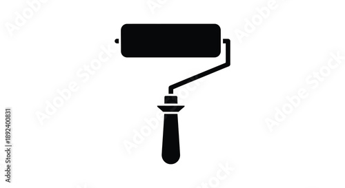 A stark black silhouette of a paint roller commonly used for applying coatings to surfaces silhouette high quality professional detailed