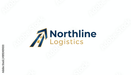 Minimalist blue and gold Northline Logistics text logo with a simple upward arrow icon on an isolated white background.