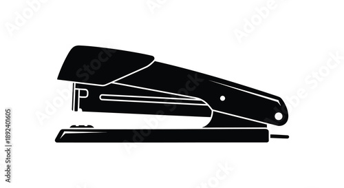 A stark black silhouette of a classic office stapler showcasing its functional design and simple form silhouette high quality professional
