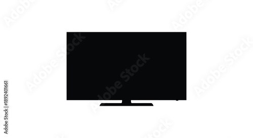 A stark black rectangular television set is displayed against a white background showcasing a minimalist design silhouette high quality professional