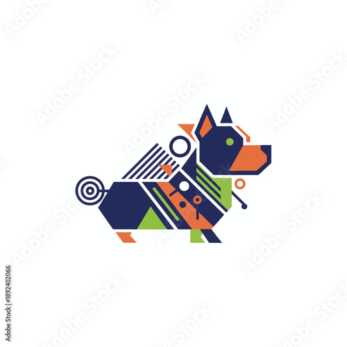 Geometric Abstract Dog Illustration with Modern Stylization and Vibrant Colors