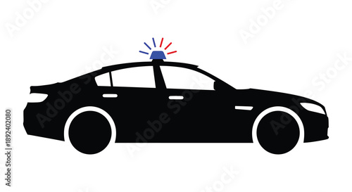 A stark black silhouette of a modern sedan with activated emergency lights atop its roof conveying a sense of urgency silhouette