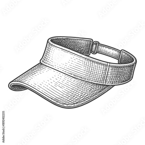 Vintage Padel and Tennis Visor Hat Engraving Illustration, Black and White Line Art