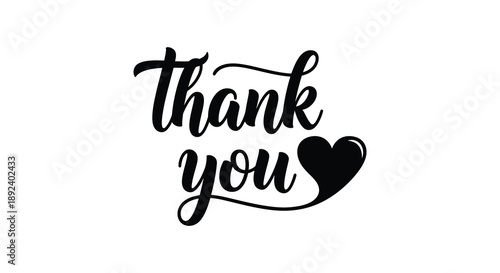 A heartfelt expression of gratitude is visually represented with elegant cursive lettering and a charming heart shaped silhouette high quality professional