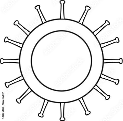 Simple coronavirus outline icon with round ring shape and spike arms, minimal virus symbol isolated on white background vector illustration