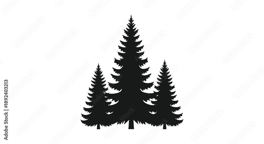 Fototapeta premium A striking composition showcases three dark evergreen trees against a plain white background creating a bold silhouette high quality professional
