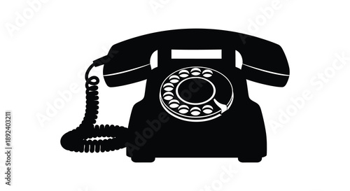 A striking black silhouette depicts a vintage rotary telephone showcasing a bygone era of communication technology silhouette high quality professional