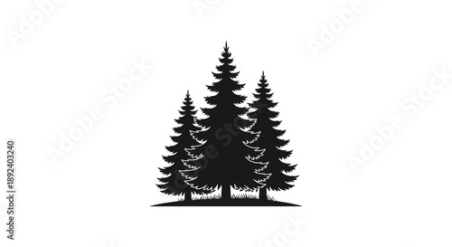 A striking depiction of three evergreen trees against a white background showcasing a minimalist dark silhouette high quality professional detailed