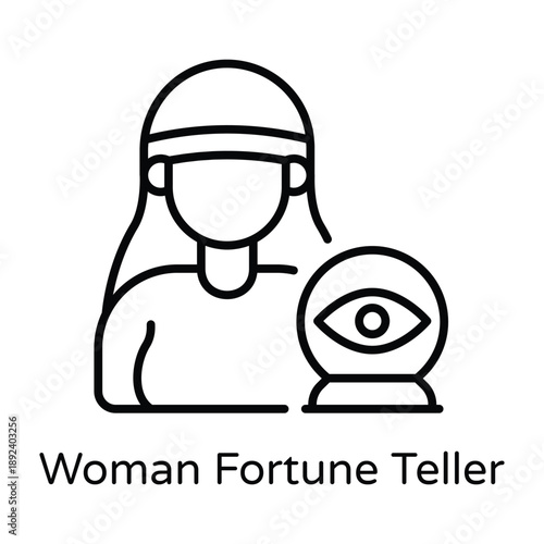 Woman Fortune Teller Vector Outline icons style Illustration. EPS 10 File