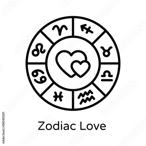 Zodiac Love Vector Outline icons style Illustration. EPS 10 File