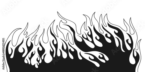 Fire flame border cartoon, bright burn flame. isolated on white background