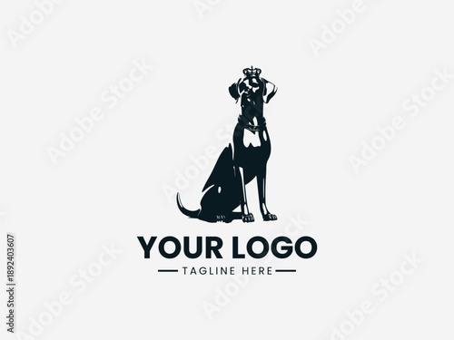 Royal dog wearing a crown representing loyalty prestige and noble leadership in black vector logo illustration