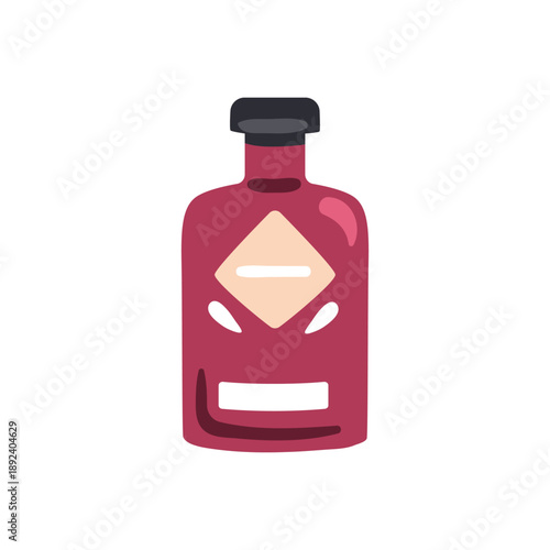 Alcohol bottle. Premium strong alcoholic drink with abstract label. Brandy, whisky beverage. Luxury spirits. Liquor, bar and pub product. Flat vector illustration isolated on white background