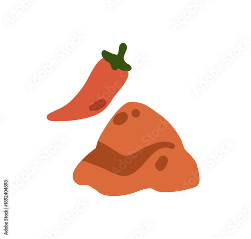 Red hot chili pepper vegetable and powder spice. Spicy seasoning, chilli. Dry...