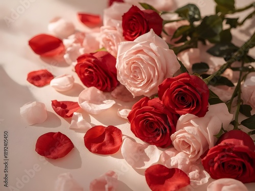 Wallpaper Mural Romantic Red and Blush Roses Arrangement for Valentine’s Day Celebration.  Torontodigital.ca