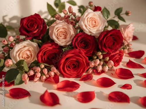 Wallpaper Mural Romantic Red and Blush Roses Arrangement for Valentine’s Day Celebration.  Torontodigital.ca