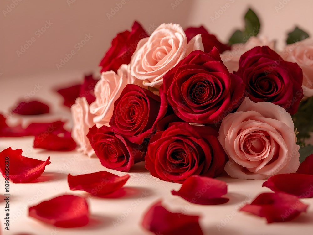 custom made wallpaper toronto digitalRomantic Red and Blush Roses Arrangement for Valentine’s Day Celebration.