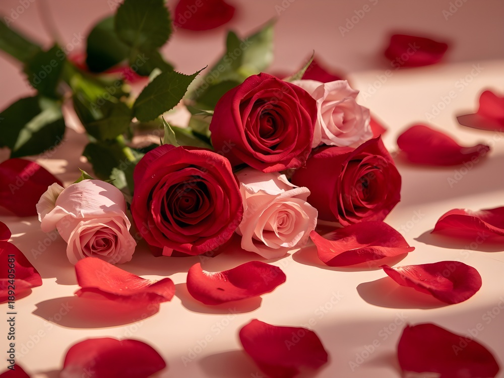 custom made wallpaper toronto digitalRomantic Red and Blush Roses Arrangement for Valentine’s Day Celebration.