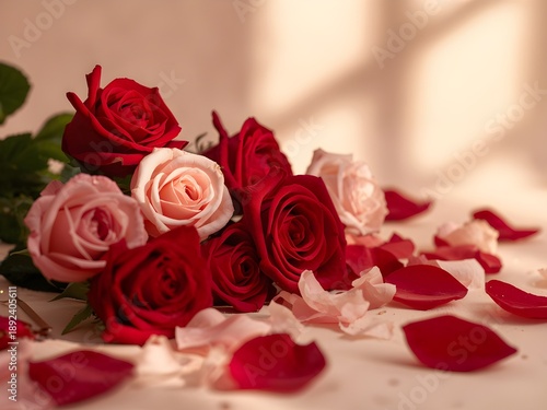 Wallpaper Mural Romantic Red and Blush Roses Arrangement for Valentine’s Day Celebration.  Torontodigital.ca
