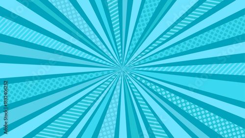青色の集中線とパターンの背景素材