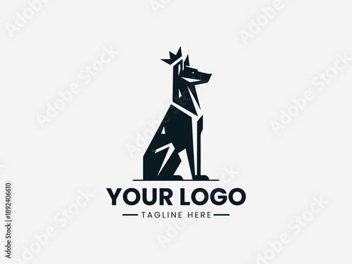 Royal dog wearing a crown representing loyalty prestige and noble leadership in black vector logo illustration